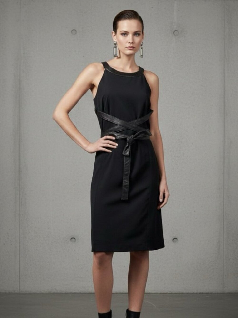 NEW Blink Black Sleeveless 90s Dress w/ Leather Criss Cross Tie Straps Size 4